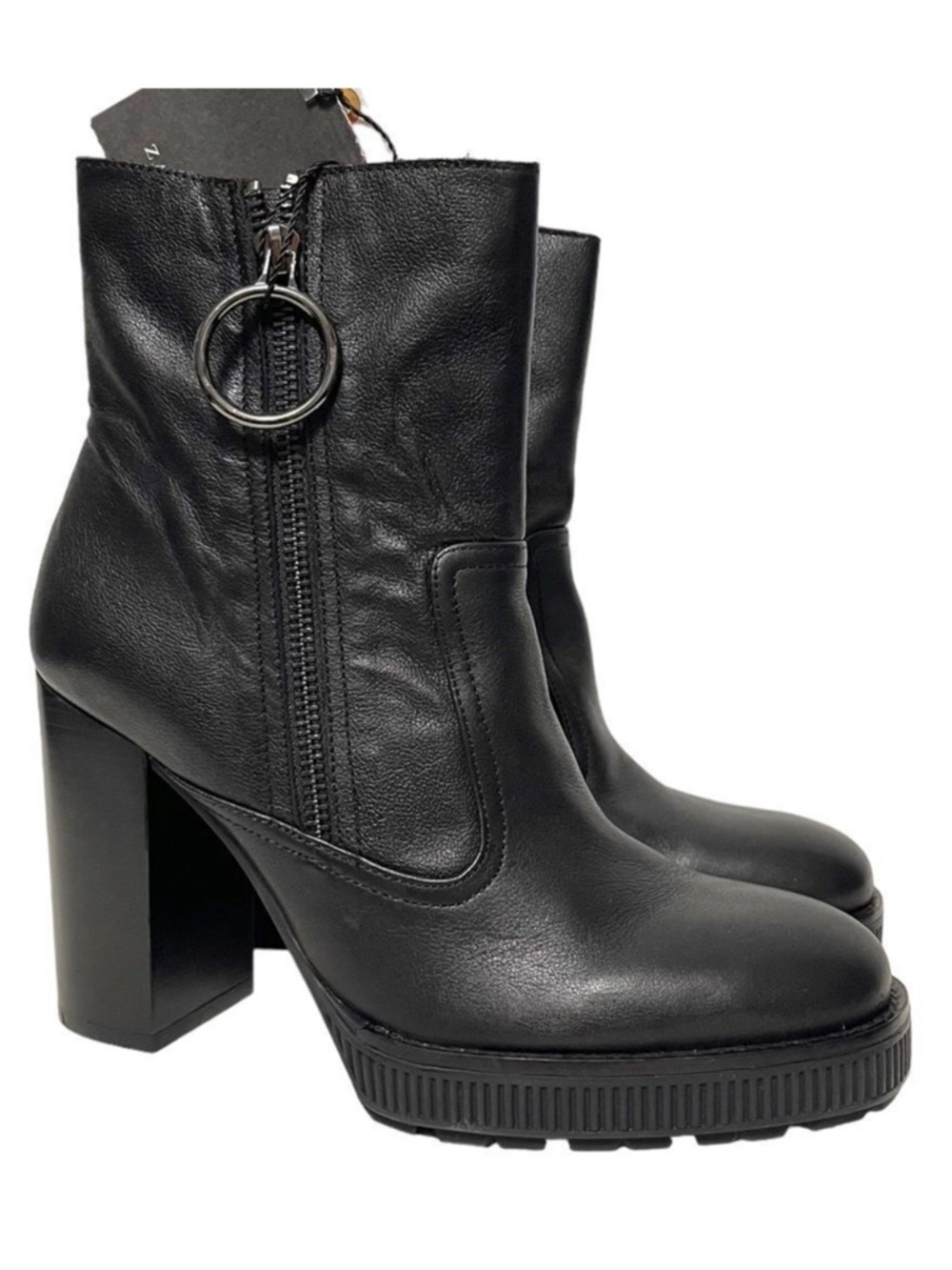 NWT ZARA WOMAN Leather Platform Zip Booties 38
